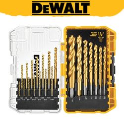 dewalt 21-piece titanium drill bit set, hss twist drill bits, pilot point woodworking metalworking accessory