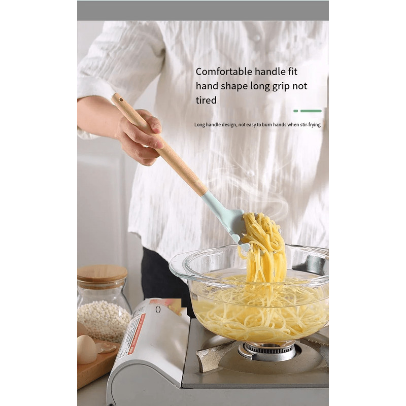 NonStick Silicone Cooking Utensils Set Wooden Handle Spatula Spoon HeatResistant Kitchen Tools Mul 7