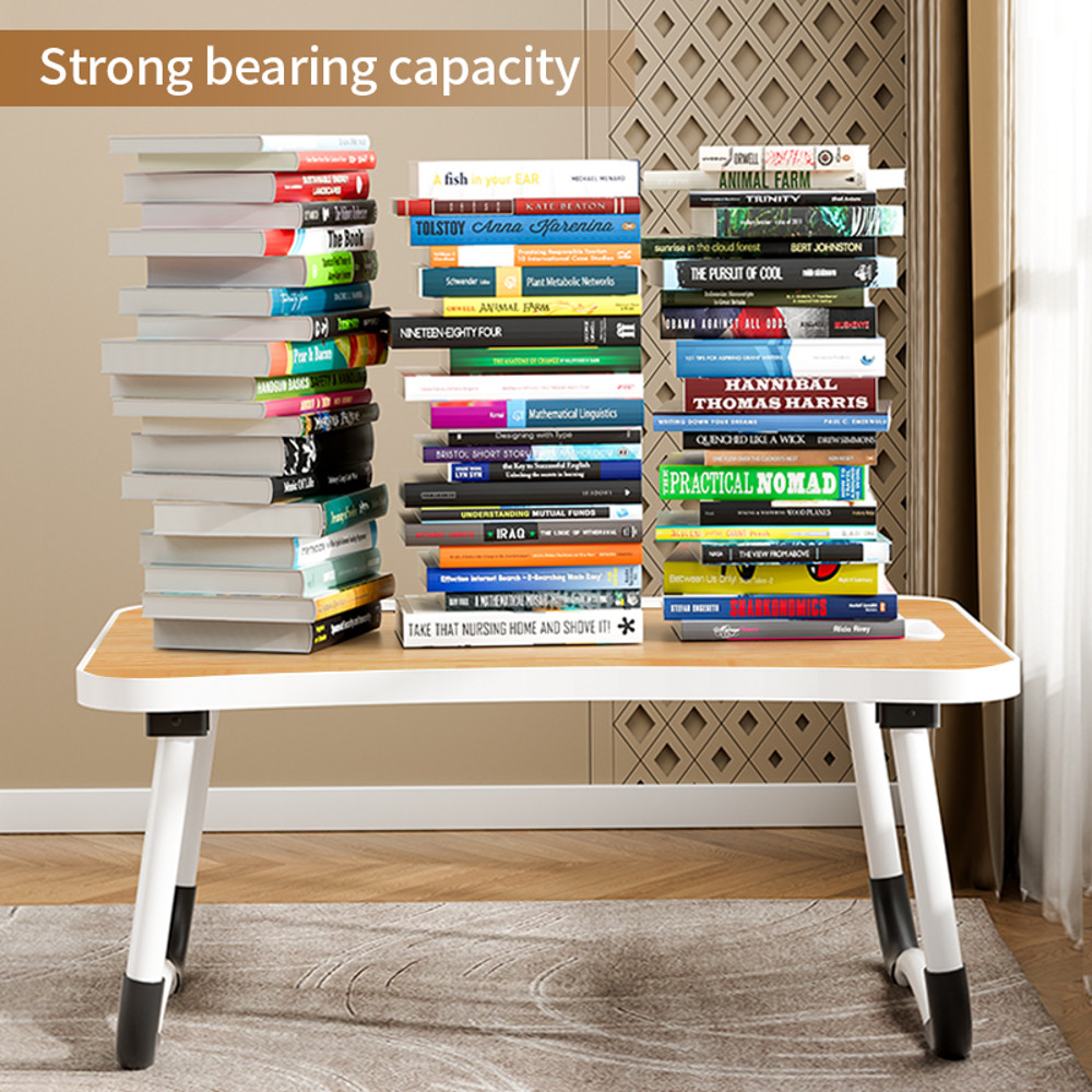 Portable Laptop Desk with USB Light & Fan, Foldable Laptop Table with Cup Holder, Tablet Slot & Handle for Work, Study