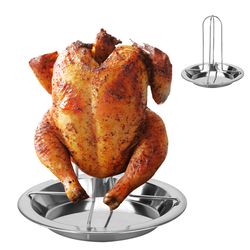 heavy-duty chicken roaster rack, carbon steel grill stand for perfectly roasted chicken, outdoor bbq & kitchen use