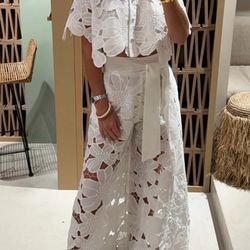 fashionable women's 2-piece outfit, single-breasted shirt & wide-leg pants set | elegant hollow suit for casual wear