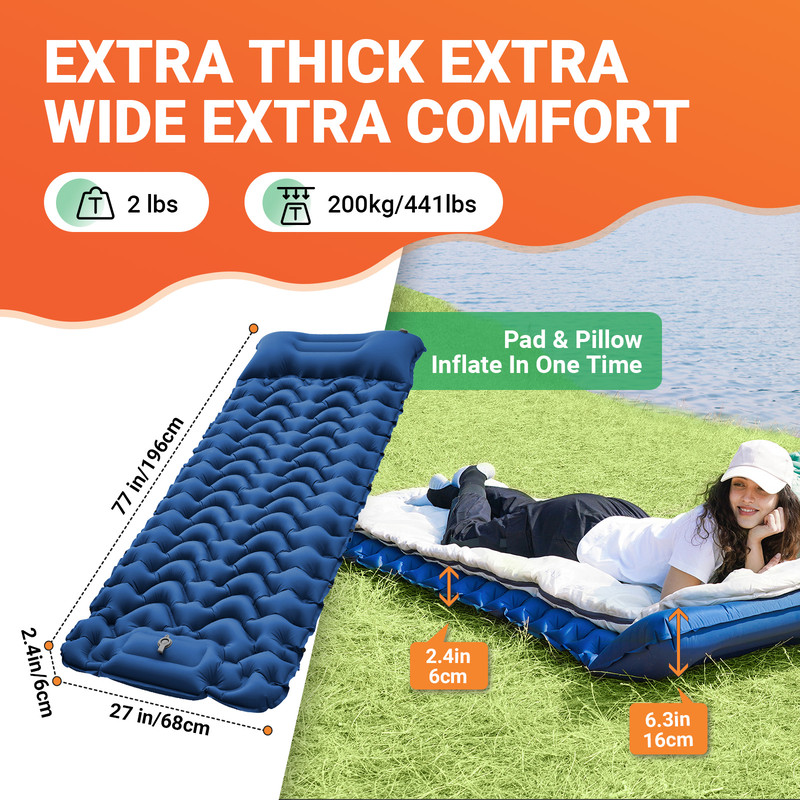 Ultralight KingCamp SelfInflating Sleeping Pad Inflatable Camping Mat With Pillow Builtin Foot Pum 1