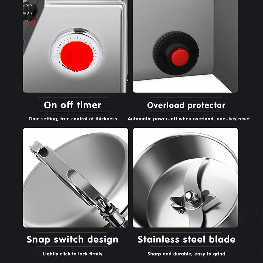 High-Speed 2000G Stainless Steel Electric Grain Mill Grinder, Powder Machine for Coffee, Herbs, Spices & Cereals