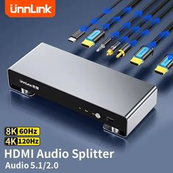 unnlink 8k hdmi audio extractor, splitter,4k 120hz, toslink, spdif optical, coaxial, 3.5mm output for ps5, soundbar