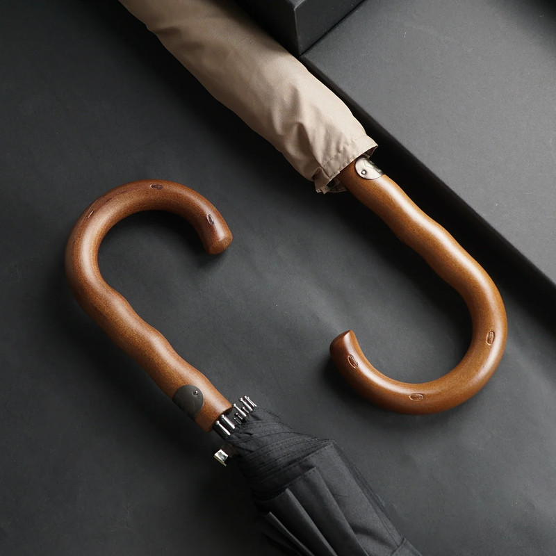 Parachase Wooden Long Umbrella for Men, Big Size Windproof Golf Umbrella with Designer Handle for Heavy Rain Outdoor Use