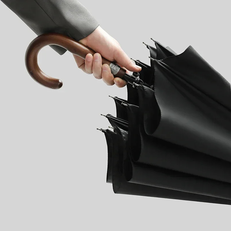 Parachase Wooden Long Umbrella for Men, Big Size Windproof Golf Umbrella with Designer Handle for Heavy Rain Outdoor Use