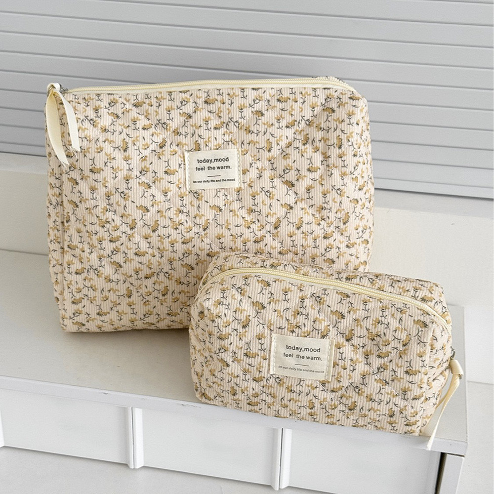 Vintage Floral Print Cosmetic Pouch Handbag, Large Capacity Makeup Storage Bag, Travel Organizer