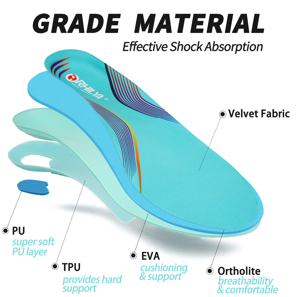 High Arch Support Orthopedic Sport Insole, Plantar Fasciitis, Flat Feet Relief for Men, Women Orthotic Insoles for Shoes