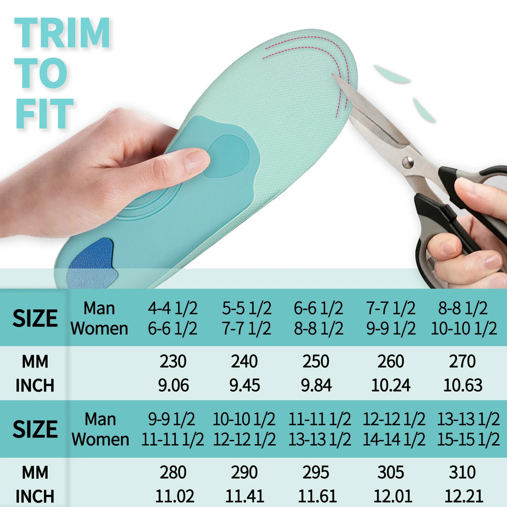 High Arch Support Orthopedic Sport Insole, Plantar Fasciitis, Flat Feet Relief for Men, Women Orthotic Insoles for Shoes