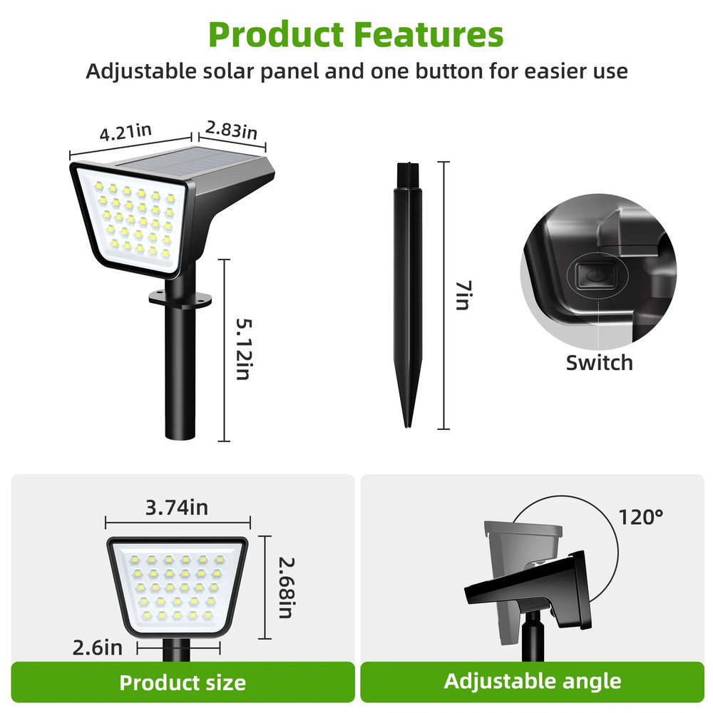 4 Pack Waterproof Outdoor Solar Street Lights, Dusk to Dawn Garden Spotlights for Yard, Terrace, and Landscape Decorati