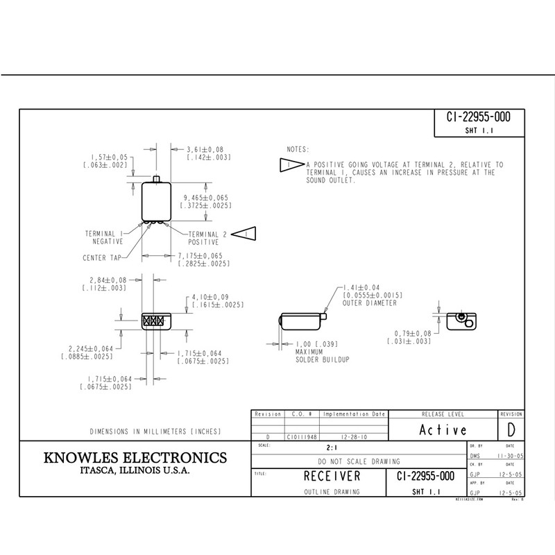 2PCS Knowles, CI-22955 Balanced Armature Bass Driver, Low Frequency Receiver for Powerful In-Ear Monitors