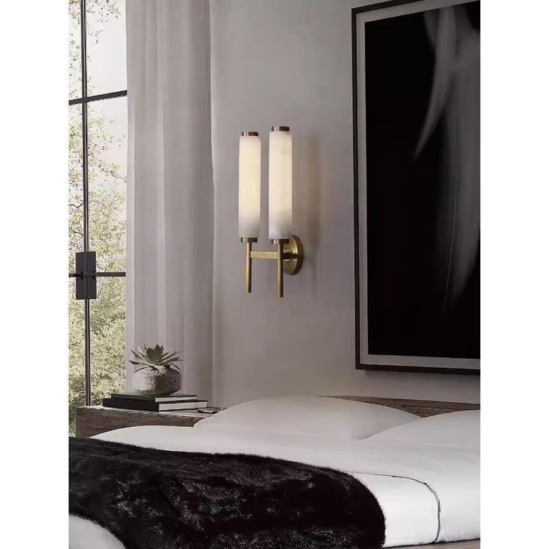 Modern Marble Wall Light with Copper Finish, Creative E14 Sconce for Living Room, Bedroom, Study Home Decor