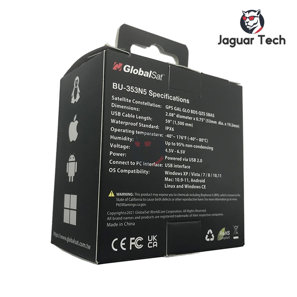 GlobalSat BU-353N5 USB GPS Receiver, Waterproof, High-Sensitivity G-Mouse for Navigation, Replaces BU-353S4