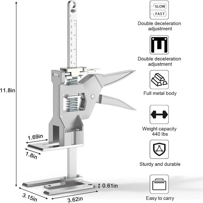 2 Pack Labor Saving Arm Jack, Heavy-Duty Stainless Steel Furniture Lifter Tool, Hand Lifting Jack for Door, Walls, Tiles