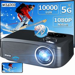 wzatco c6a 300inch projector, 1080p full hd smart wifi 5g led home theater video proyector with hifi sound