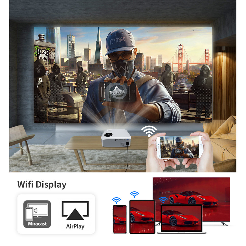 WZATCO C6A 300inch Projector 1080P Full HD Smart WiFi 5G LED Home Theater Video Proyector With HIFI 2