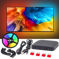 smart ambient tv led backlight with 4k hdmi sync box, ws2812b rgbic strip kit for 24-34" pc, ps4, xbox