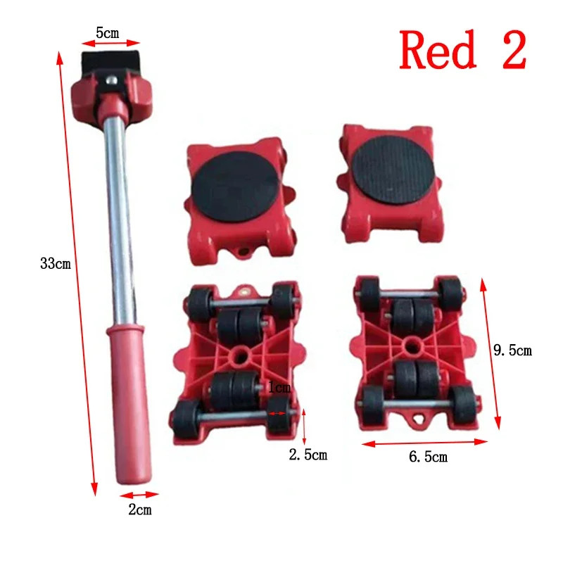 5Pcs/set Professional Furniture Mover Tool Set, Heavy Duty Moving Roller with Lifting Bar, Wheels for Effortless