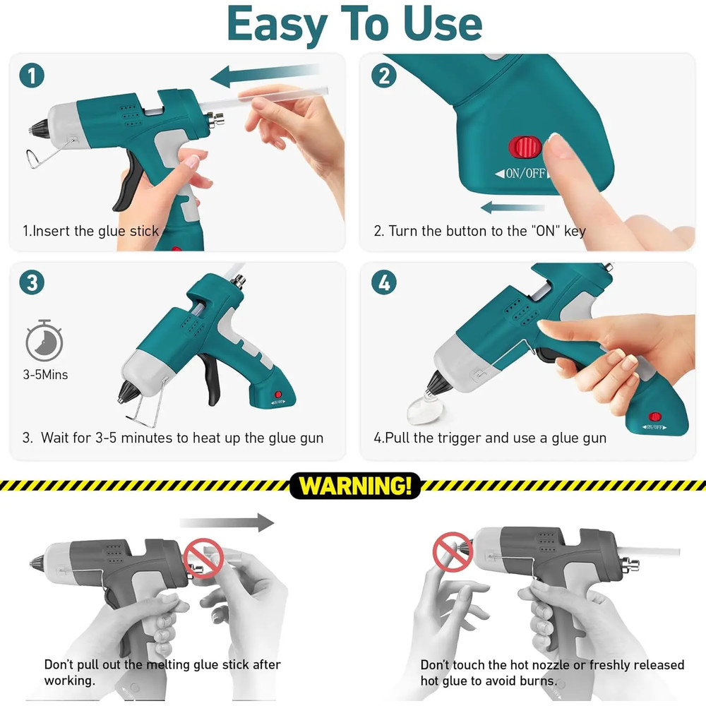 Cordless Hot Melt Glue Gun 20W with Type-C Charging, Portable Fast Heating Glue Gun and Stick Kit, Glue Sticks Included