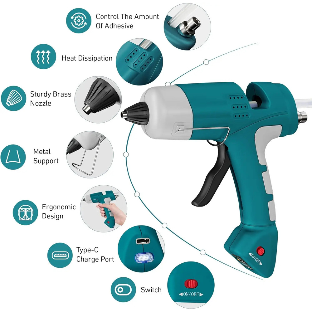 Cordless Hot Melt Glue Gun 20W with Type-C Charging, Portable Fast Heating Glue Gun and Stick Kit, Glue Sticks Included