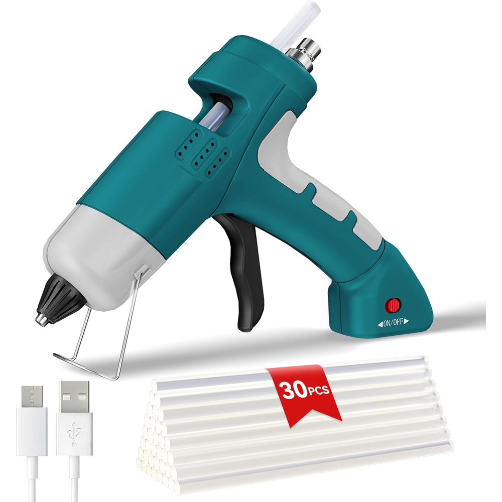 Cordless Hot Melt Glue Gun 20W with Type-C Charging, Portable Fast Heating Glue Gun and Stick Kit, Glue Sticks Included