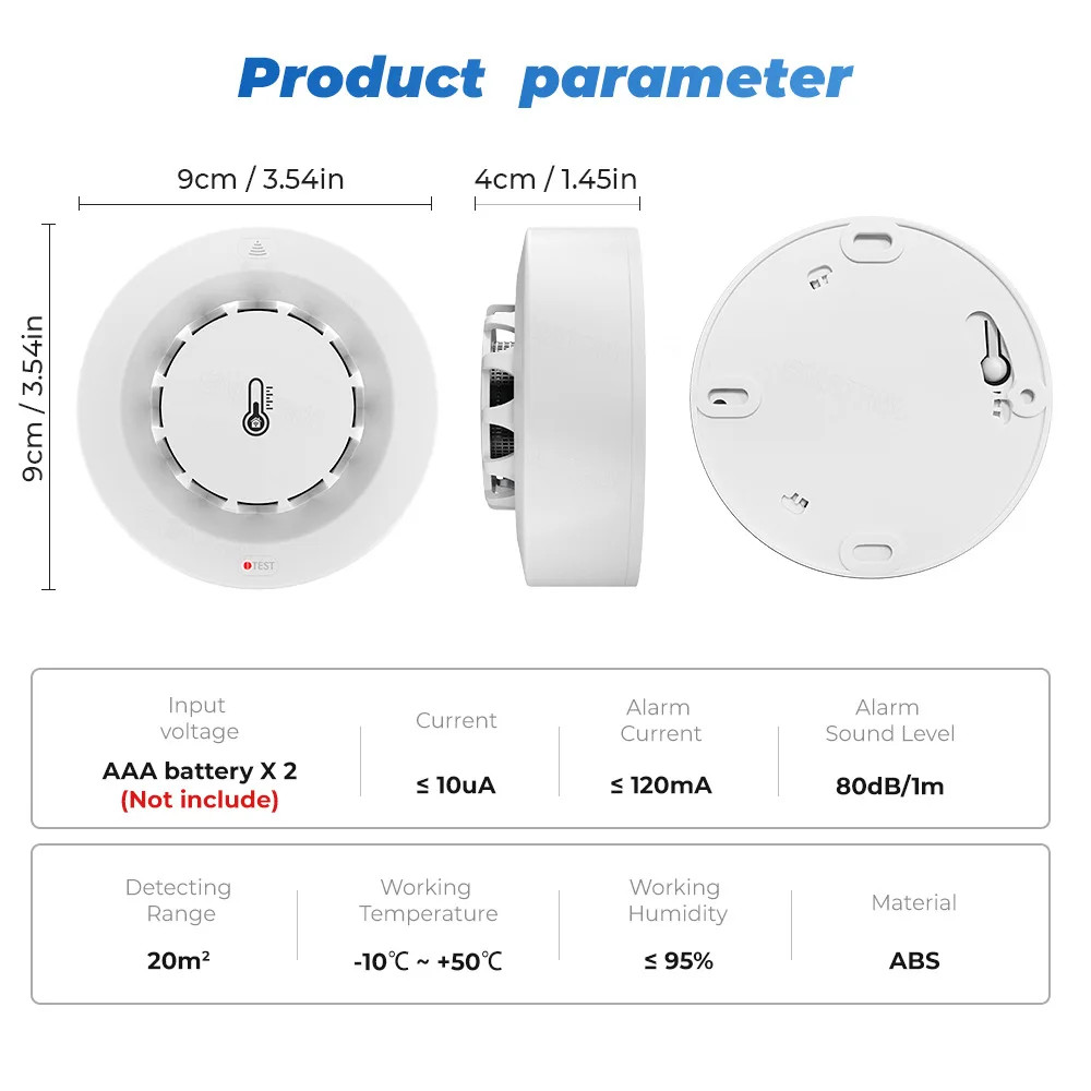 Smart Tuya Wifi BT Smoke Detector With Temperature Humidity Sensor Loud Alarm Remote Push Alert Fir 5