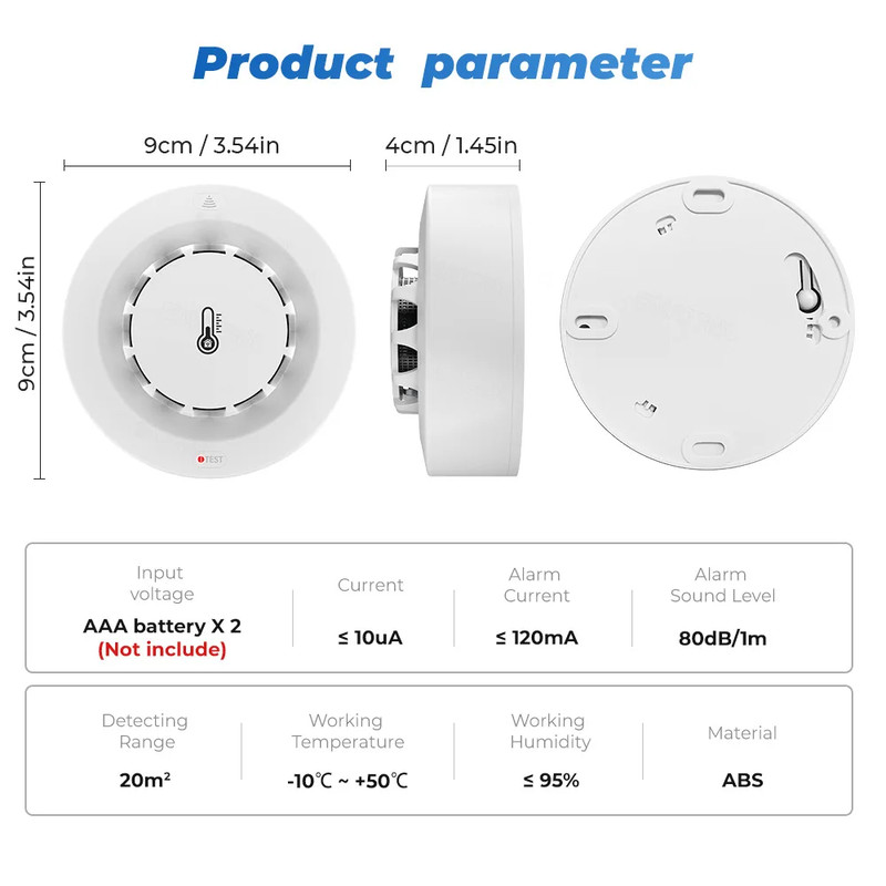 Smart Tuya Wifi BT Smoke Detector With Temperature Humidity Sensor Loud Alarm Remote Push Alert Fir 5