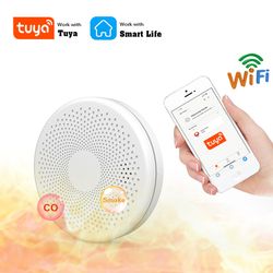 wifi tuya smart smoke and co detector 2 in 1 version, carbon monoxide alarm for kitchen, parlor, shop fire safety sensor