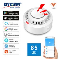 smart wifi smoke detector tuya app, remote monitoring, comprehensive detection, works with alexa google for home safety