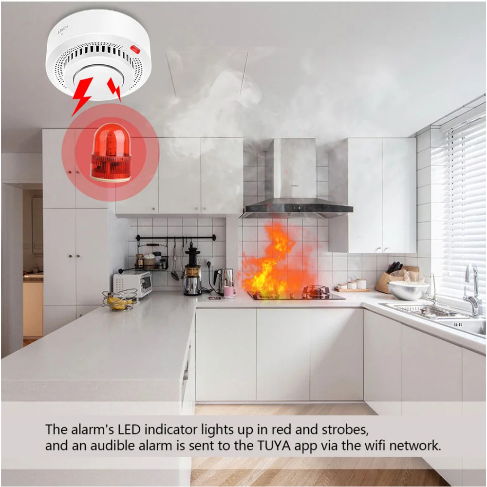 Smart WiFi Smoke Detector Tuya App Remote Monitoring Comprehensive Detection Works With Alexa Googl 3