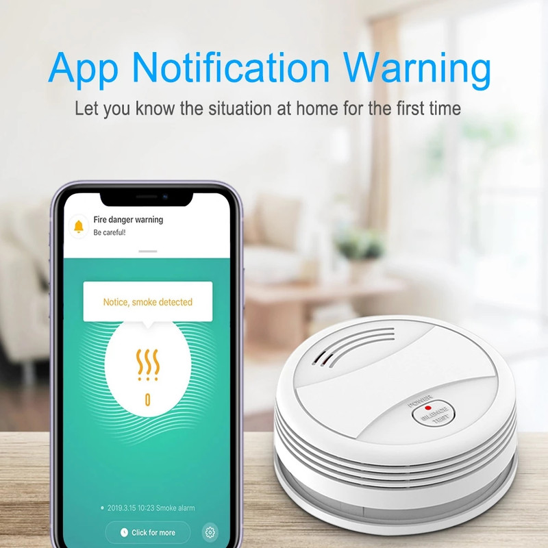 WiFi Fire Protection Smoke Detector Sensor, Tuya Smart Alarm Fire Smoke Detector, Smart Life App Home Security Alarm