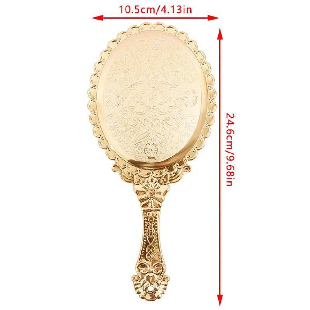Retro Hand Mirror Rose Gold Portable, Vintage Makeup Oval Round Noble Beauty Tool, Travel Cosmetic Handheld Mirror