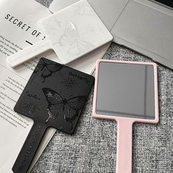 mini hand held desktop cosmetic makeup mirror, vintage butterfly square mirror, travel portable beauty mirror for girls