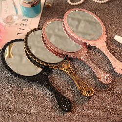 hand held vintage lace makeup mirror, portable oval round mirror, noble retro court style beauty tool