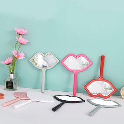 custom portable square lip handheld mirror pink white red, cute small makeup mirror for daily cosmetic use, travel