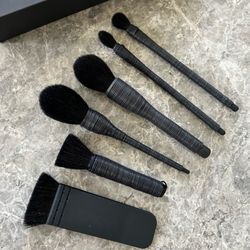 6 piece professional beauty handmade wool brush, high grade portable loose powder brush set, contour stippling eyeshadow