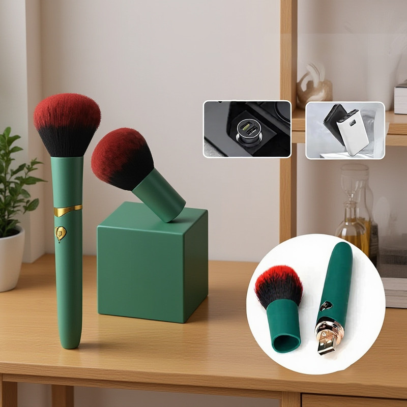 Portable 2 In 1 Electric Vibration Makeup Brush, Soft Fluffy Foundation Brush, Rechargeable Multi-Function Detail Makeup