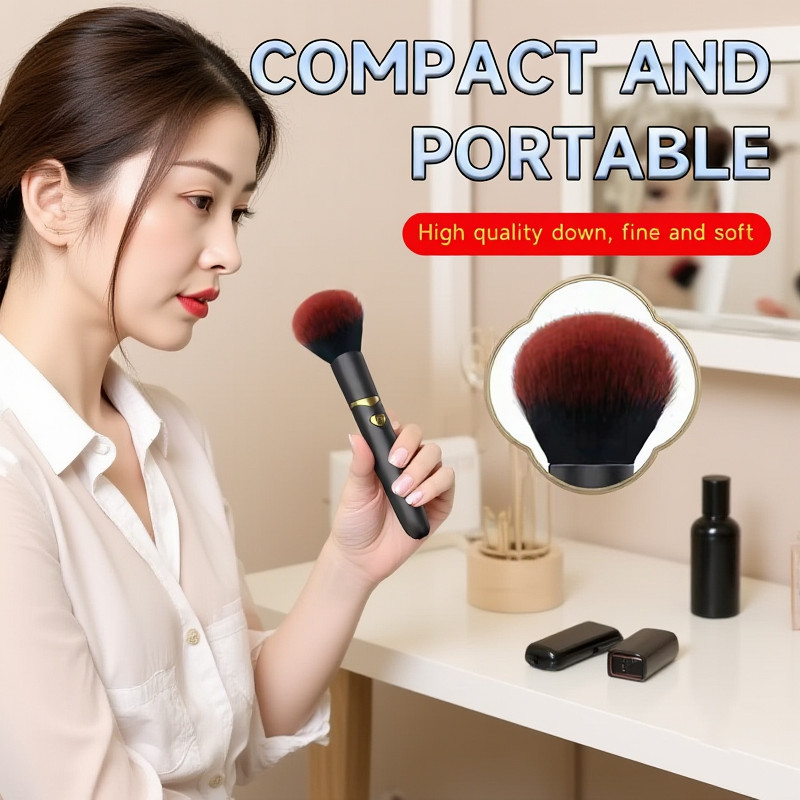 Portable 2 In 1 Electric Vibration Makeup Brush, Soft Fluffy Foundation Brush, Rechargeable Multi-Function Detail Makeup