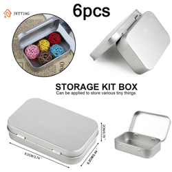 small metal empty storage box, silver tin plated container with hinged lid, portable household storage organizer