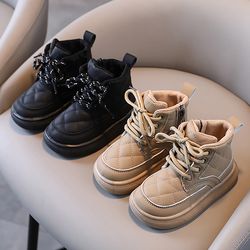 thick warm cotton velvet shoes for kids, autumn winter plush boots for children, soft soled casual snow boots girls boys