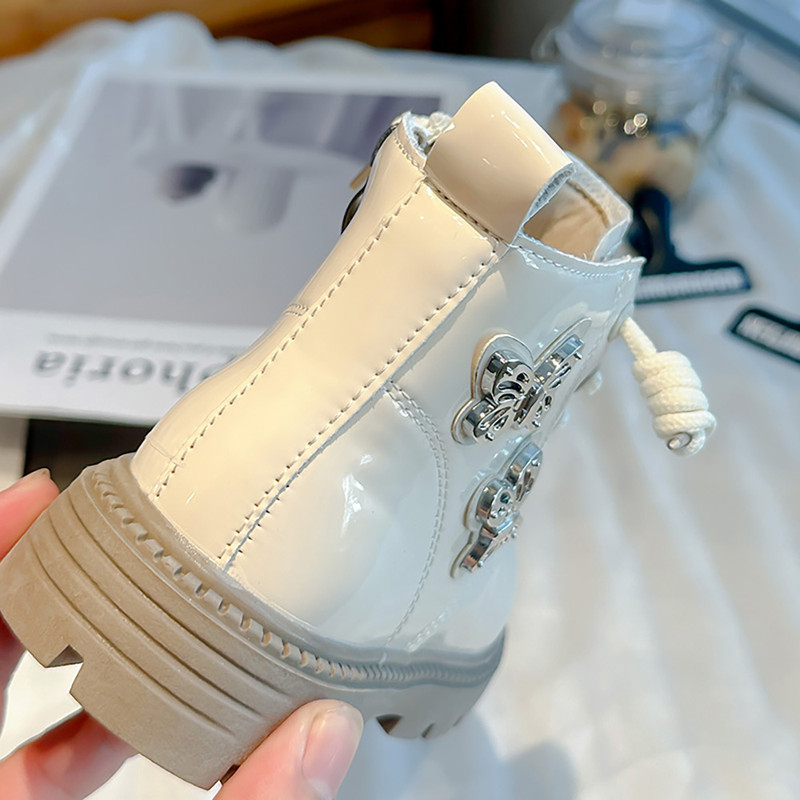 Girls PU Leather Boots, Waterproof Platform Children's Ankle Boots, Soft Soled Outdoor Fashion Trend Boots for Kids