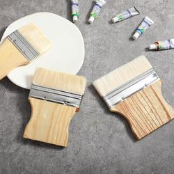wool flat paddle paint brush set for oil and acrylic paints, square handle artist brushes, professional art supplies