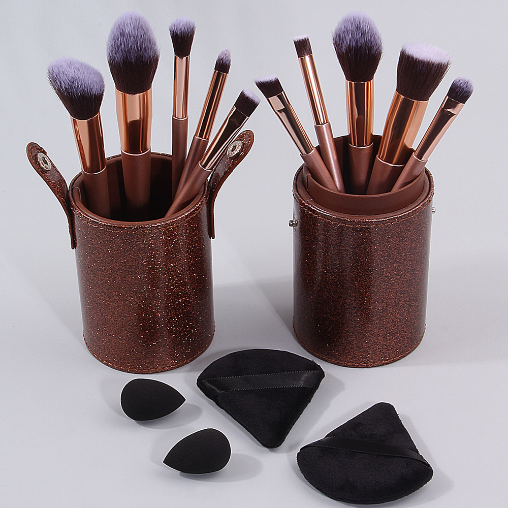 Makeup Brush Set with Triangular Powder Puff Small Beauty Egg, 1PCS Covered Large Capacity Storage Bucket