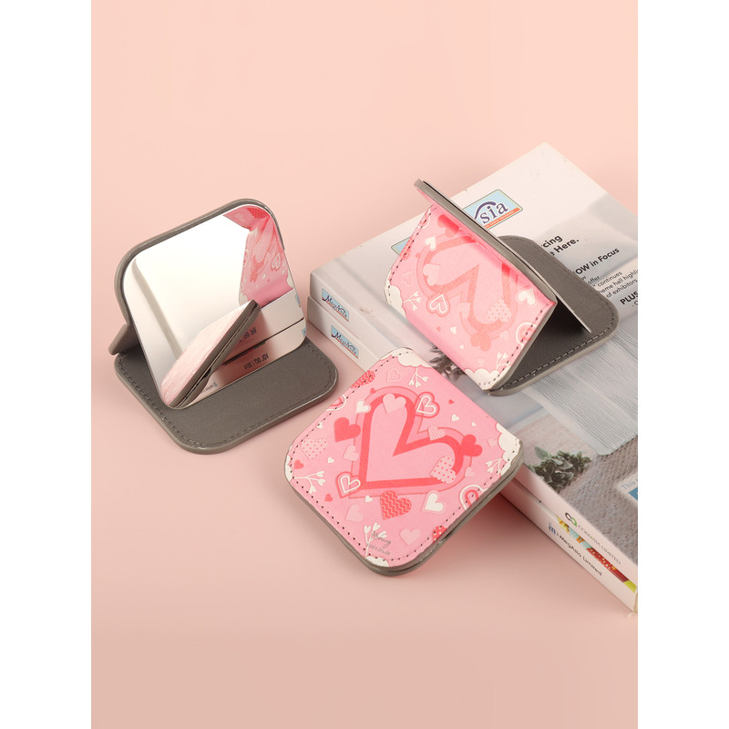 Portable Square Stainless Steel Makeup Mirror, Printed Pattern, Anti Fall, Dirt Resistant, Desktop Handheld Pocket