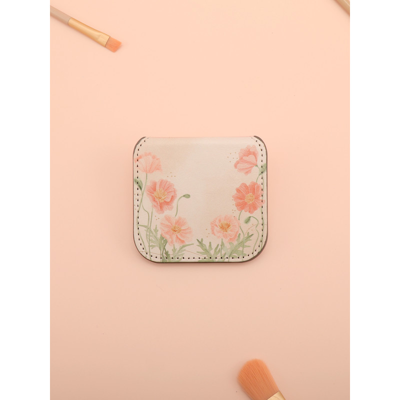 Portable Square Stainless Steel Makeup Mirror, Printed Pattern, Anti Fall, Dirt Resistant, Desktop Handheld Pocket