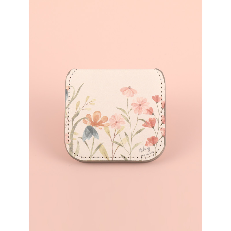 Portable Square Stainless Steel Makeup Mirror, Printed Pattern, Anti Fall, Dirt Resistant, Desktop Handheld Pocket