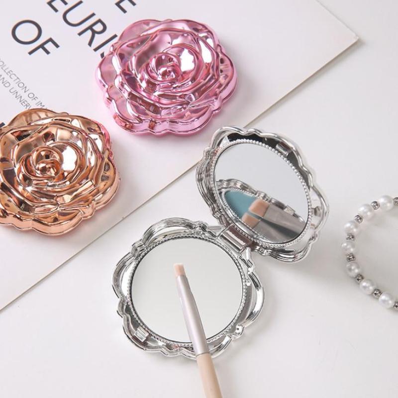 Rose Flower Portable Mini Mirror, Double Sided Small Pocket Makeup Mirror, Compact Hand Mirror for Travel and Beauty