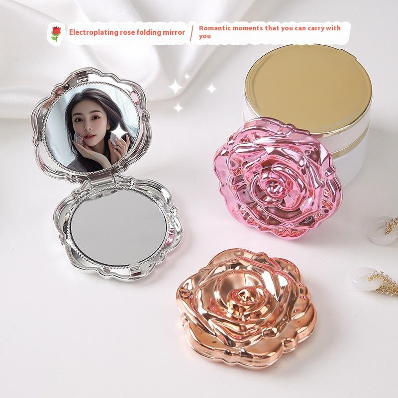 Rose Flower Portable Mini Mirror, Double Sided Small Pocket Makeup Mirror, Compact Hand Mirror for Travel and Beauty