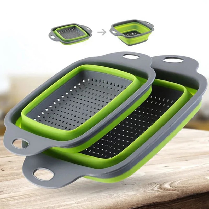 NEW Foldable Vegetable Washing Basket, Silicone Collapsible Drainer, Portable Colander for Kitchen, Picnics, and Camping