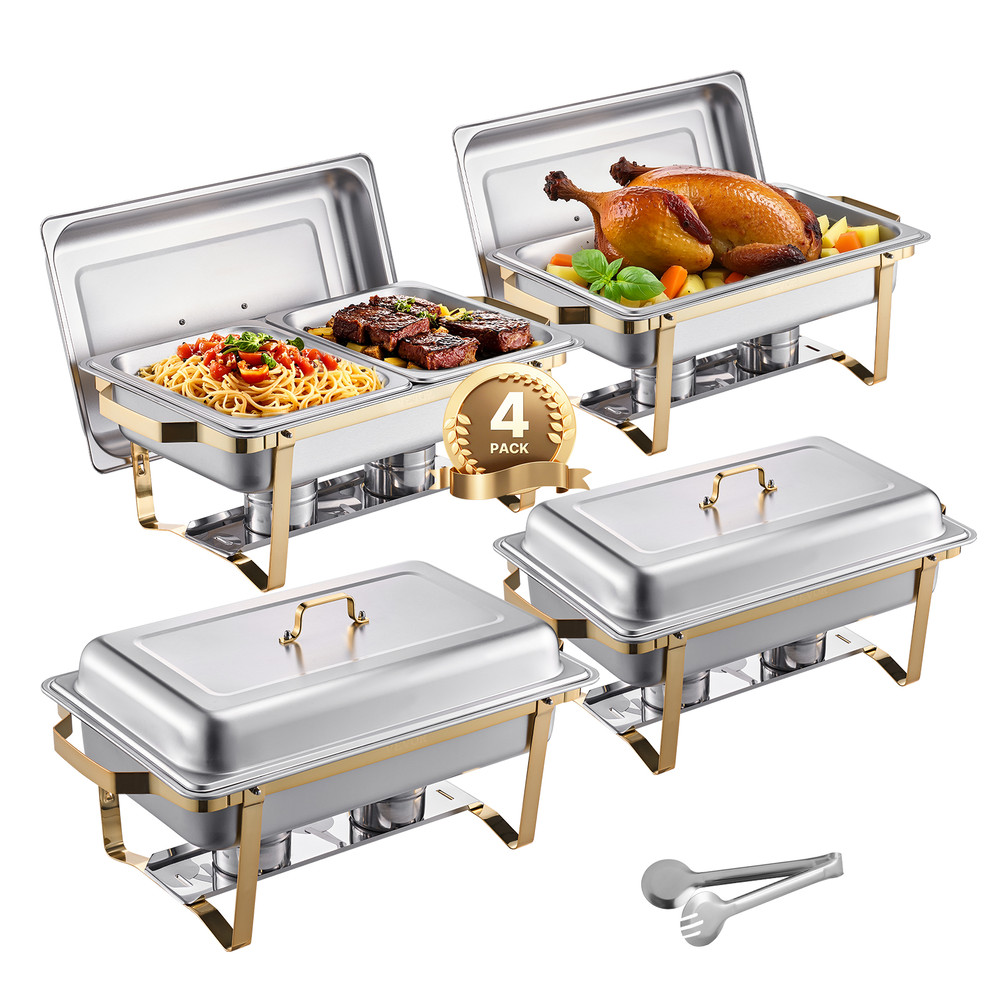 SucceBuy Chafing Dish Buffet Set, Stainless Steel Chafer with 2 Full, 4 Half Size Pans, Professional Catering Warmer